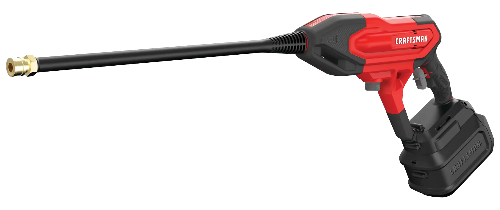 Left profile of 20 volt cordless 350 max P S I power cleaner.