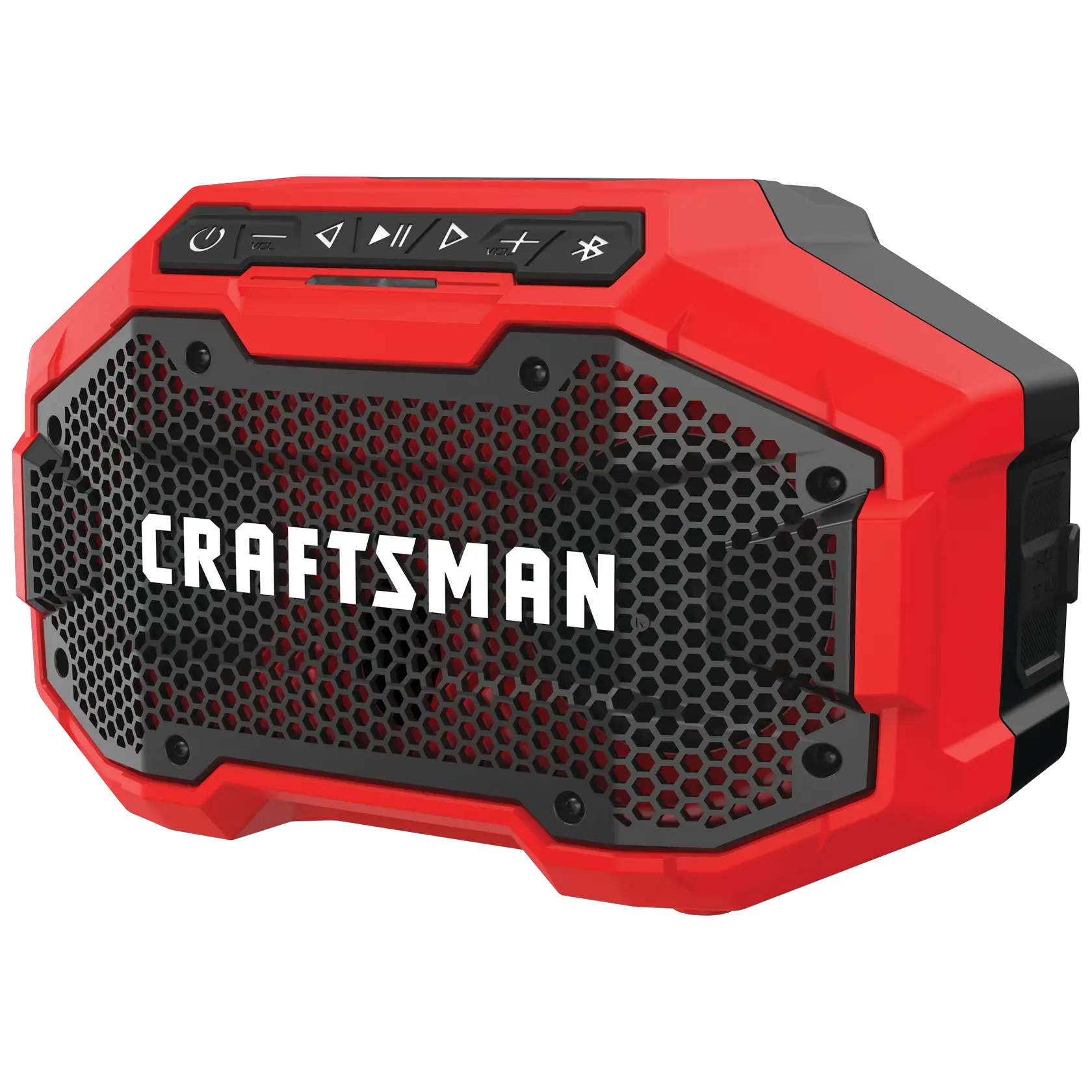 Close up of 20 volt cordless bluetooth speaker.