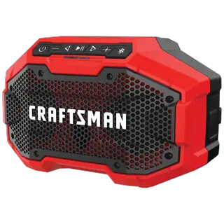 Close up of 20 volt cordless bluetooth speaker.