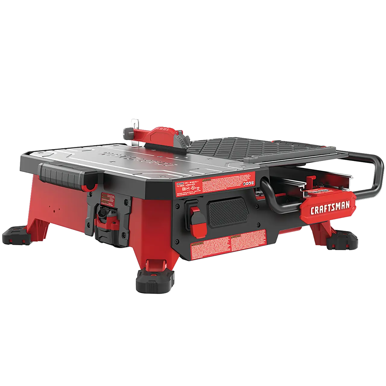 Left profile of 20 volt 7 inch cordless compact wet tile saw.