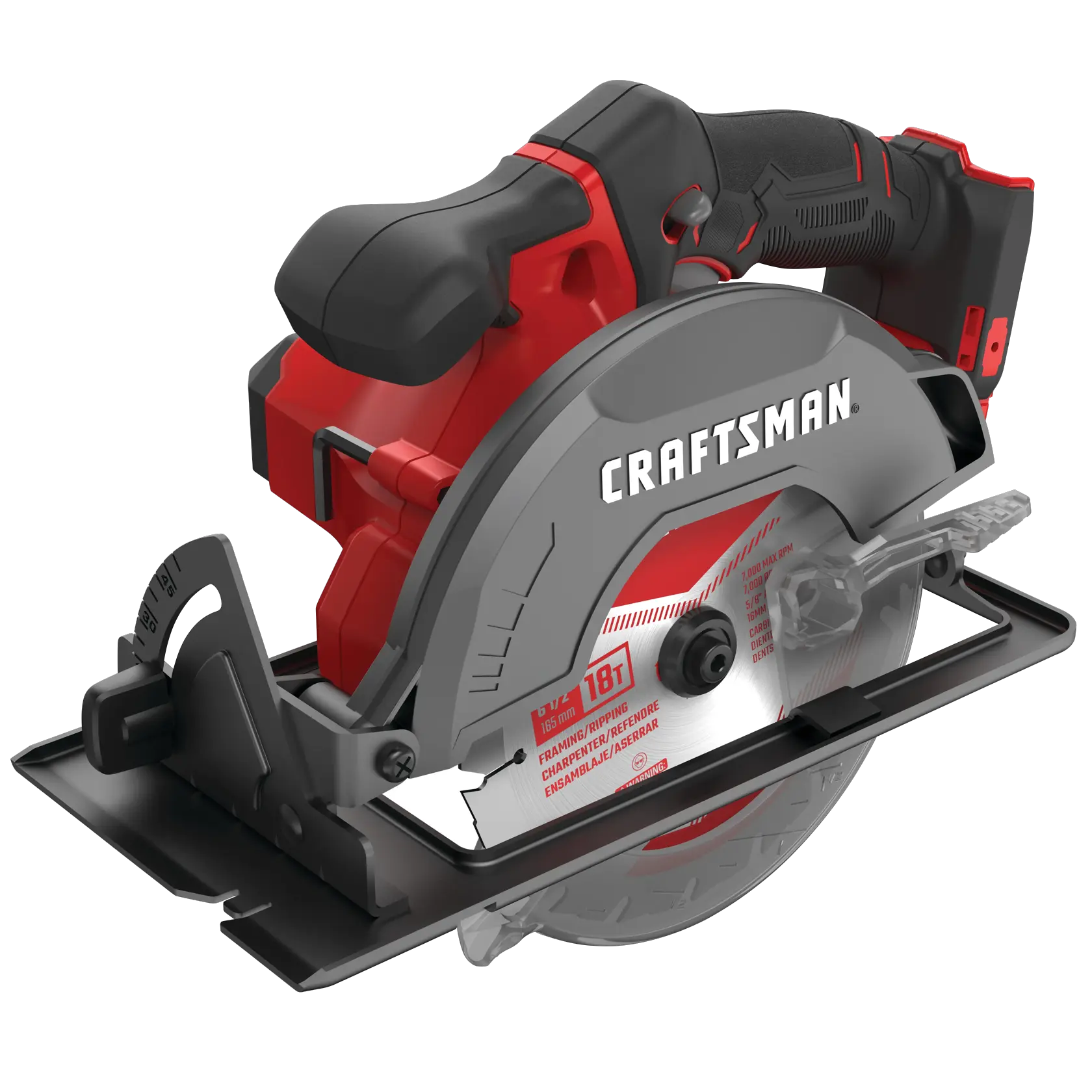 Close up of 20 volt cordless 6 1 half inch circular saw.