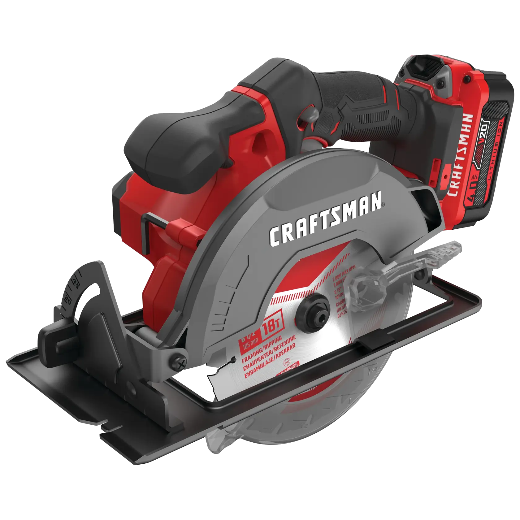 Close up of 20 volt cordless 6 1 half inch circular saw kit.