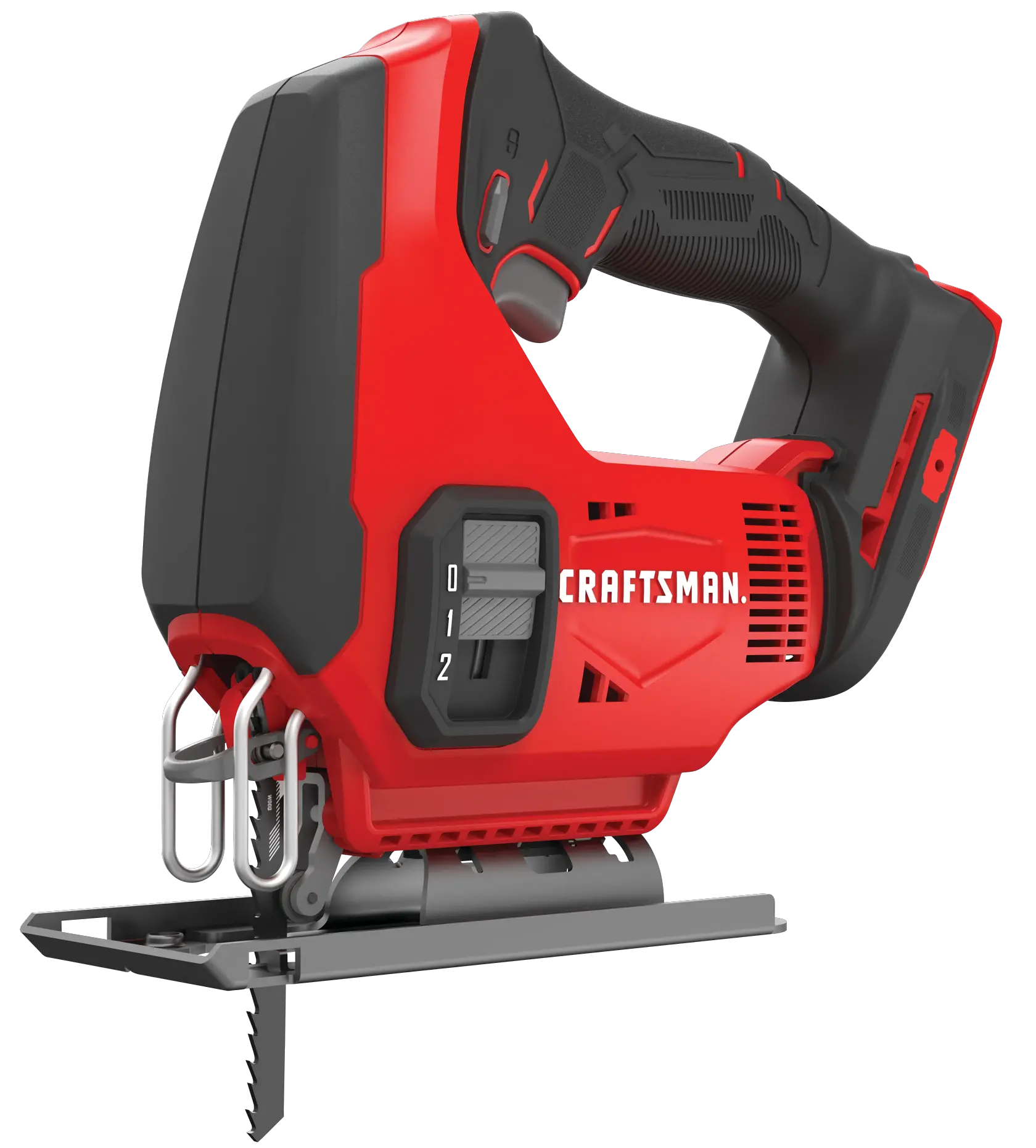 Left profile of 20 volt cordless jig saw.