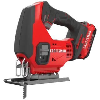 Close up of 20 volt cordless jig saw kit.