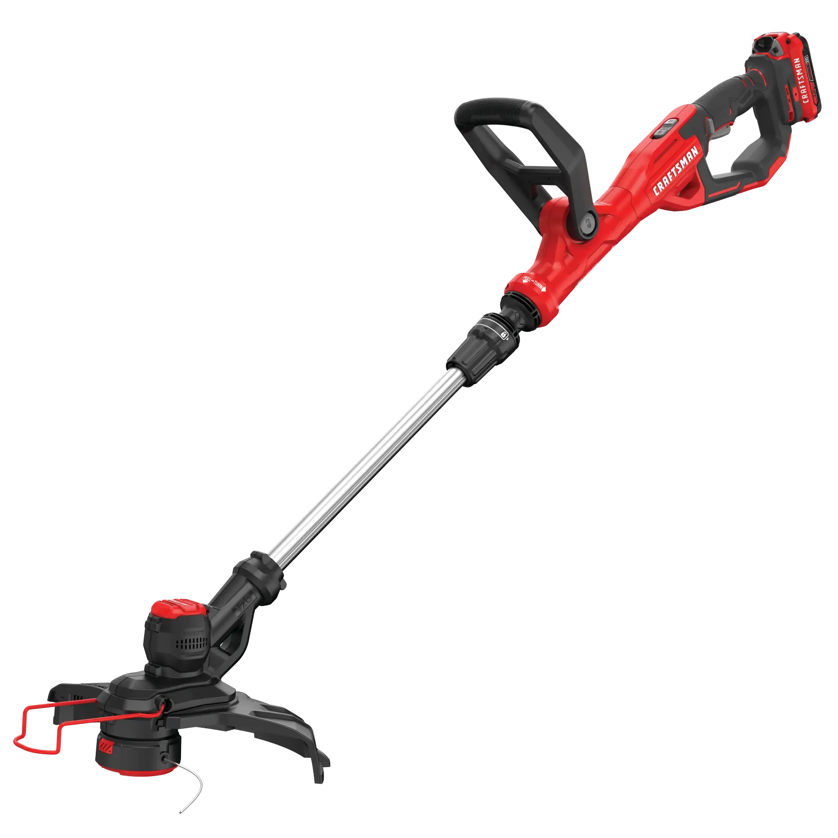 Left profile of 20 volt weedwacker 13 inch cordless string trimmer and edger with automatic feed kit.