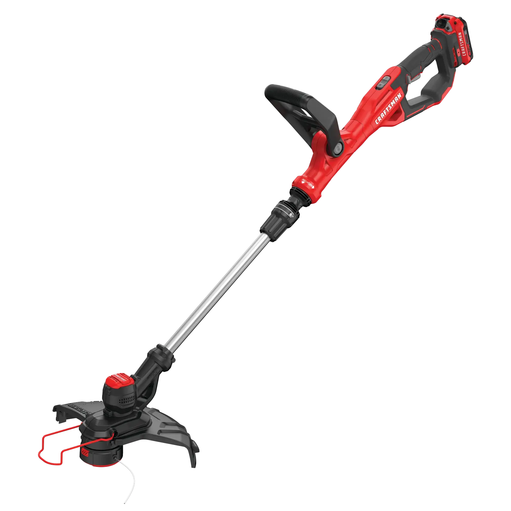 Left profile of 20 volt weedwacker 13 inch cordless string trimmer and edger with automatic feed kit.