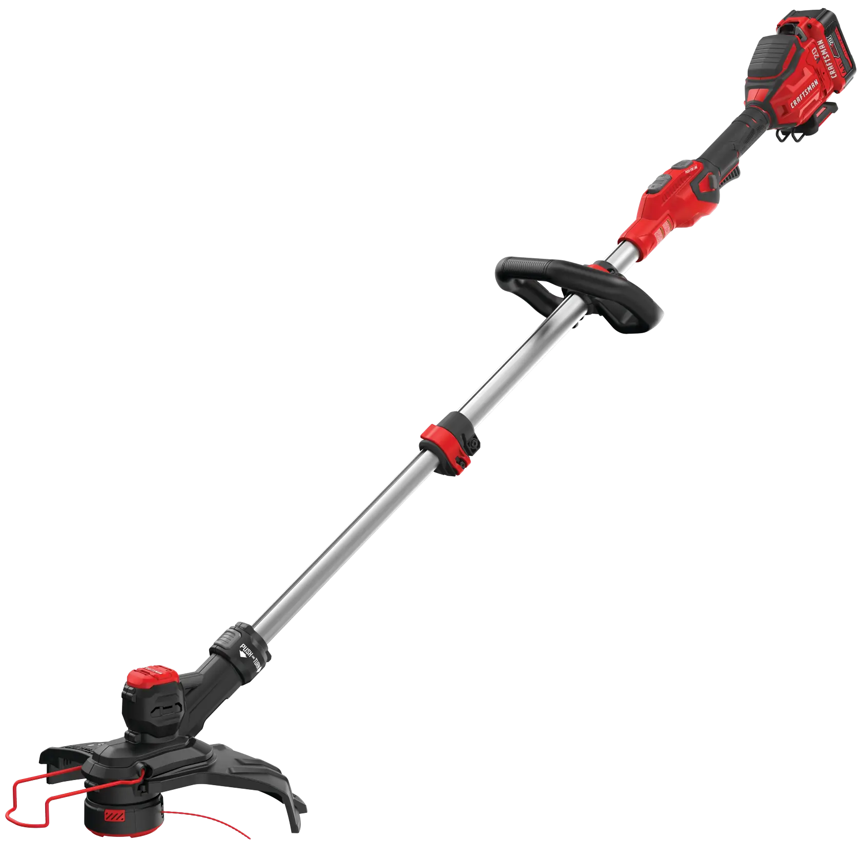 Left profile of 20 volt weedwacker 13 inch cordless string trimmer and edger with push button feed kit.