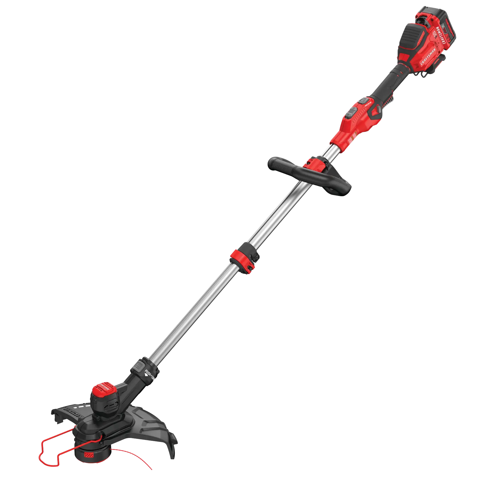 Close up of 20 volt weedwacker 13 inch cordless string trimmer and edger with push button feed kit.