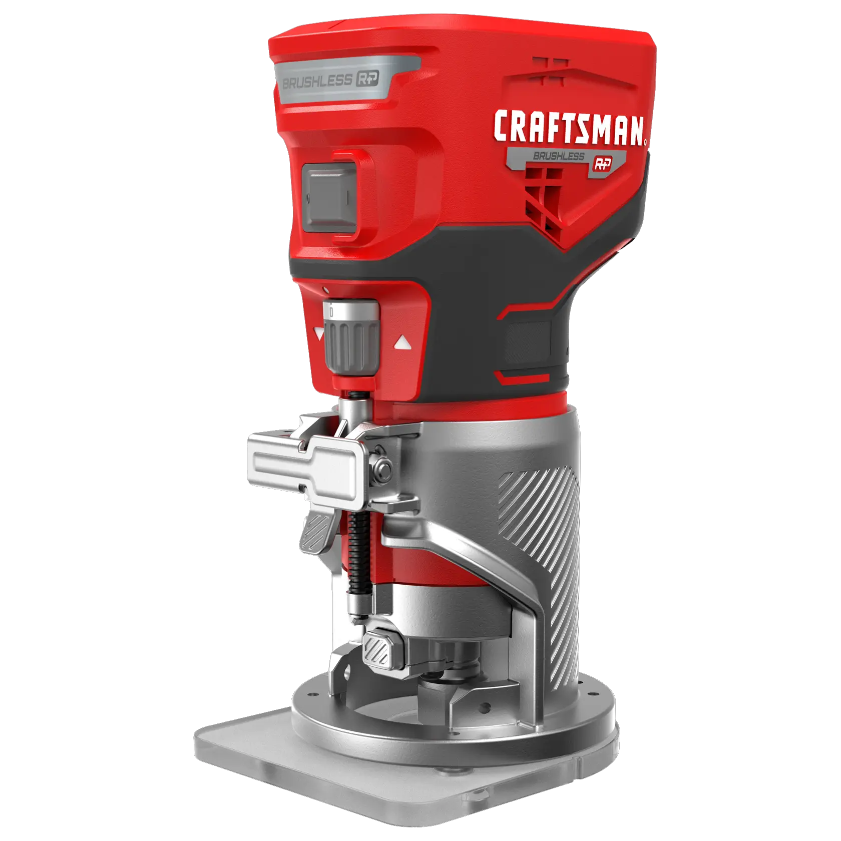 CRAFTSMAN V20 Brushless RP Fixed Base Router on White Background.