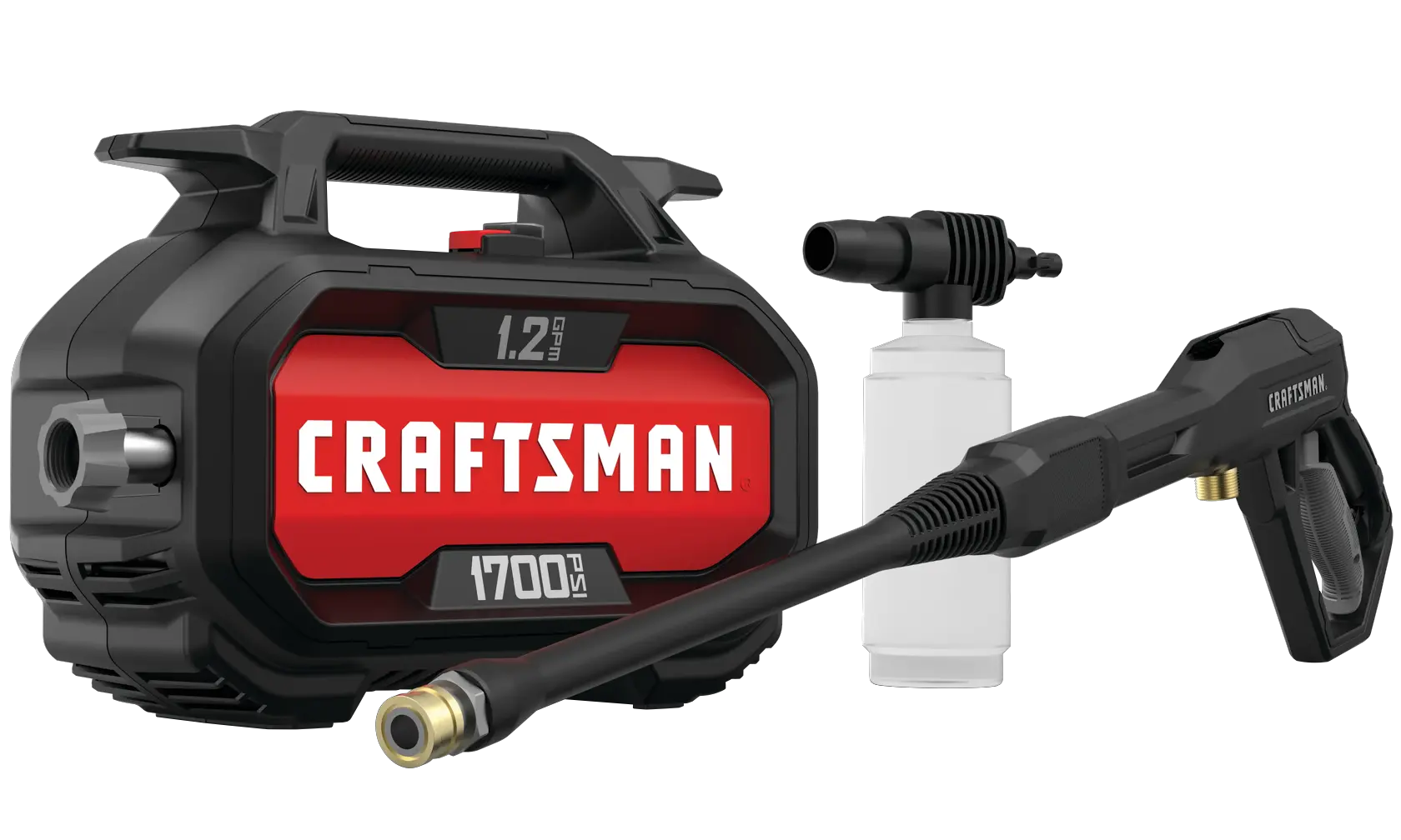 Profile of 1700 pound per square inch electric compact cold water pressure washer.