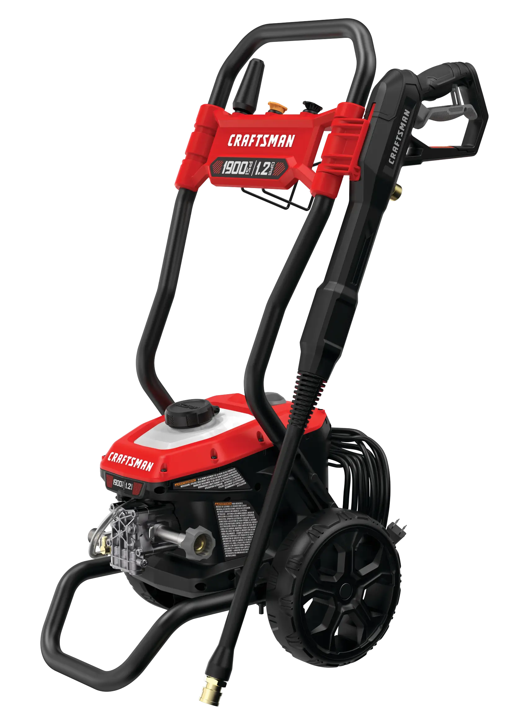 Right profile of 1900 pound per square inch electric cold water pressure washer.