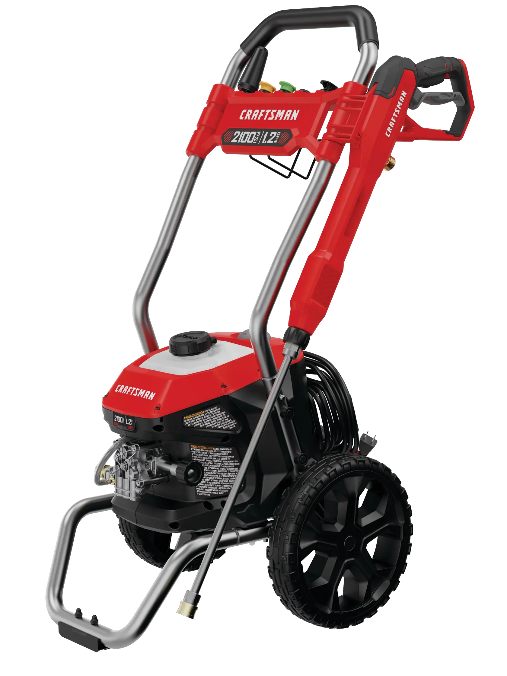 Profile of 2100 pound per square inch electric cold water pressure washer.