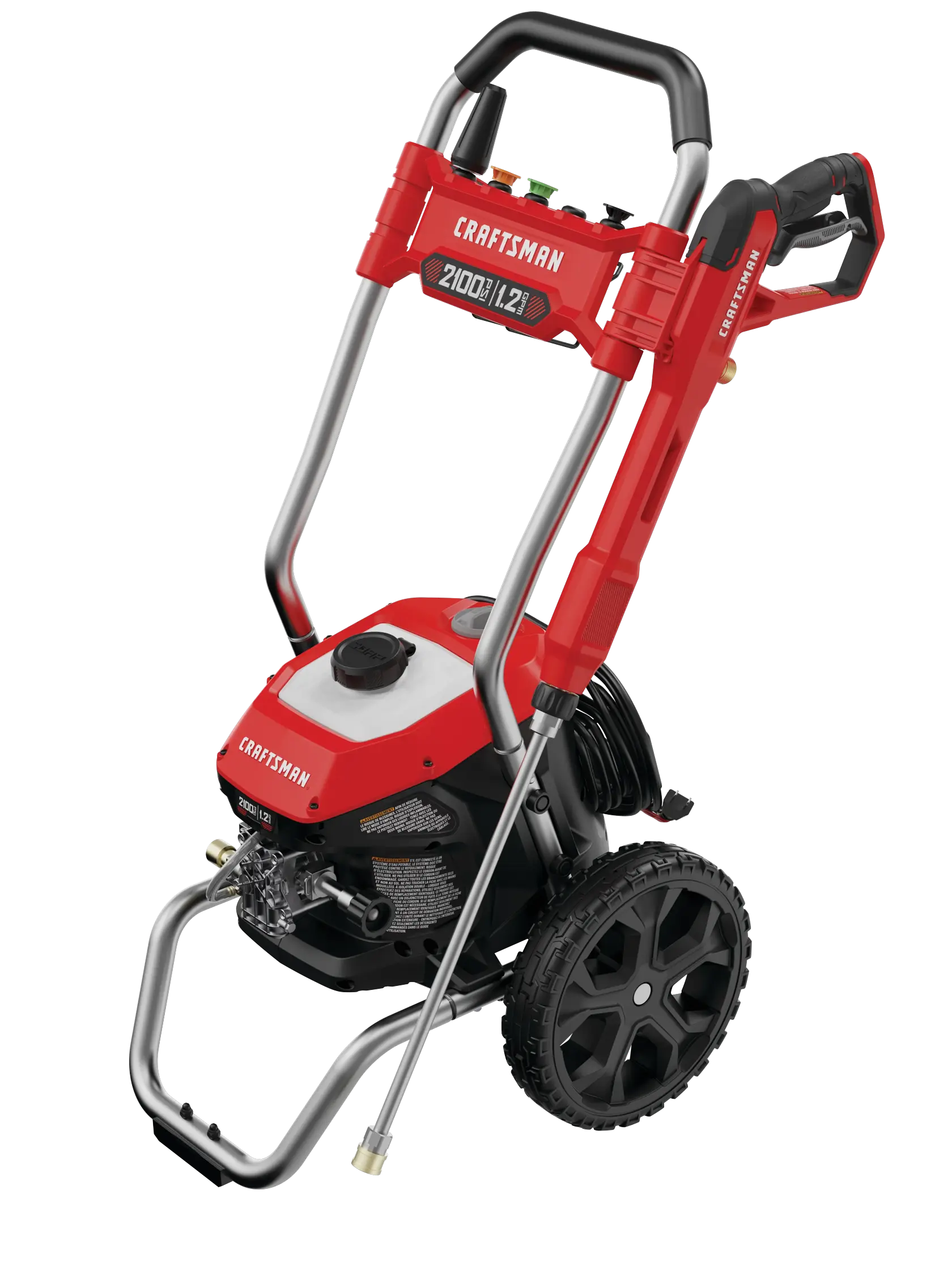 Profile of 2100 pound per square inch electric cold water pressure washer.