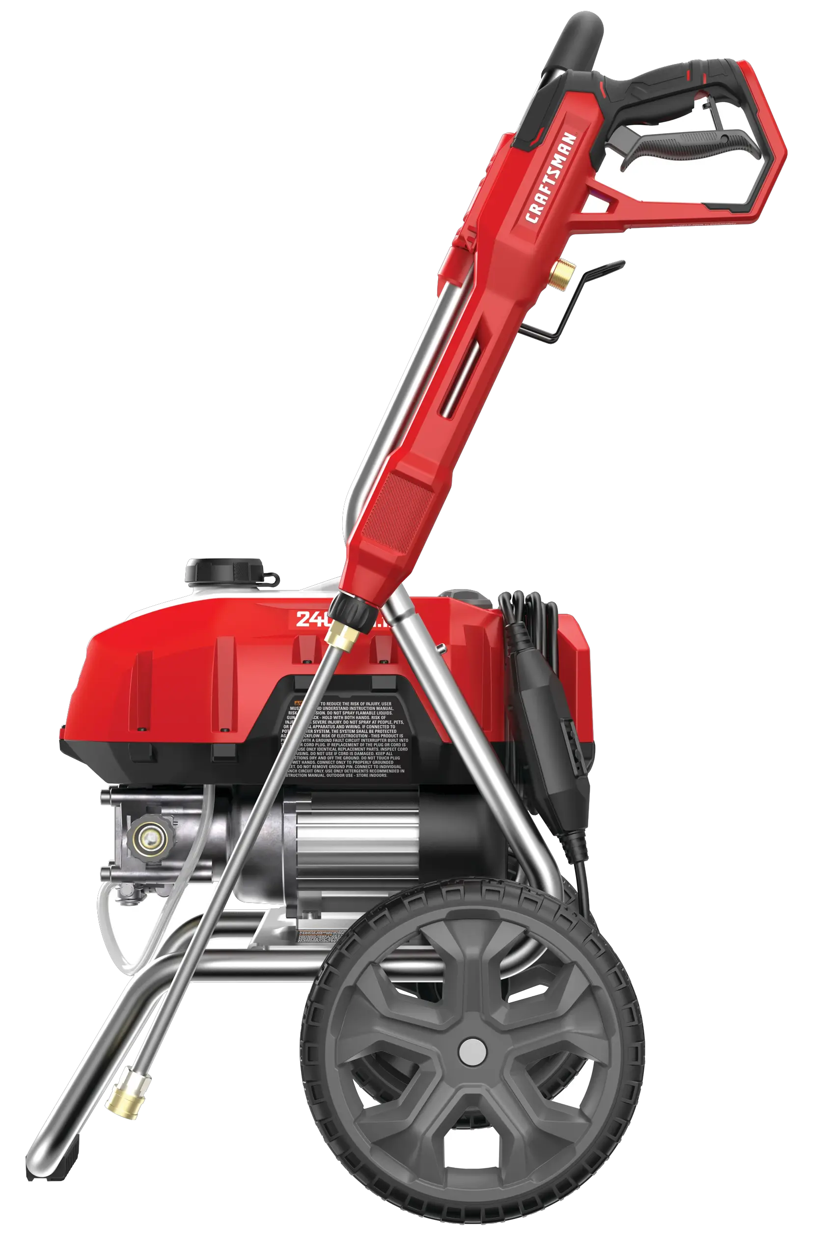 Right profile of 2400 pound per square inch electric cold water pressure washer.
