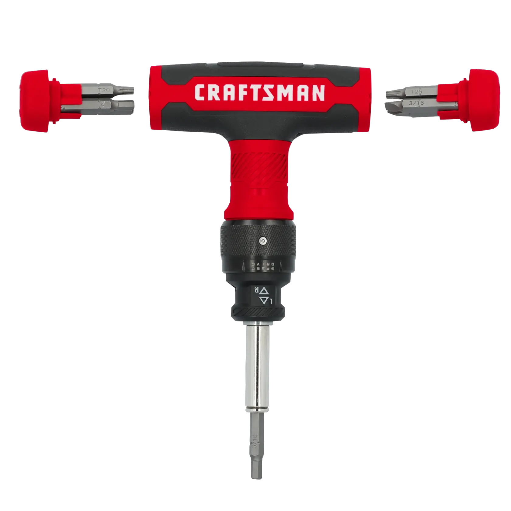 SpeedDrive T-Handle  front view with bits on all sides.