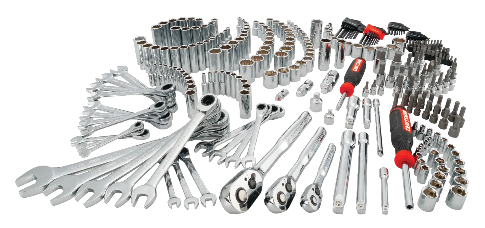 View of CRAFTSMAN Mechanics Tool Set on white background