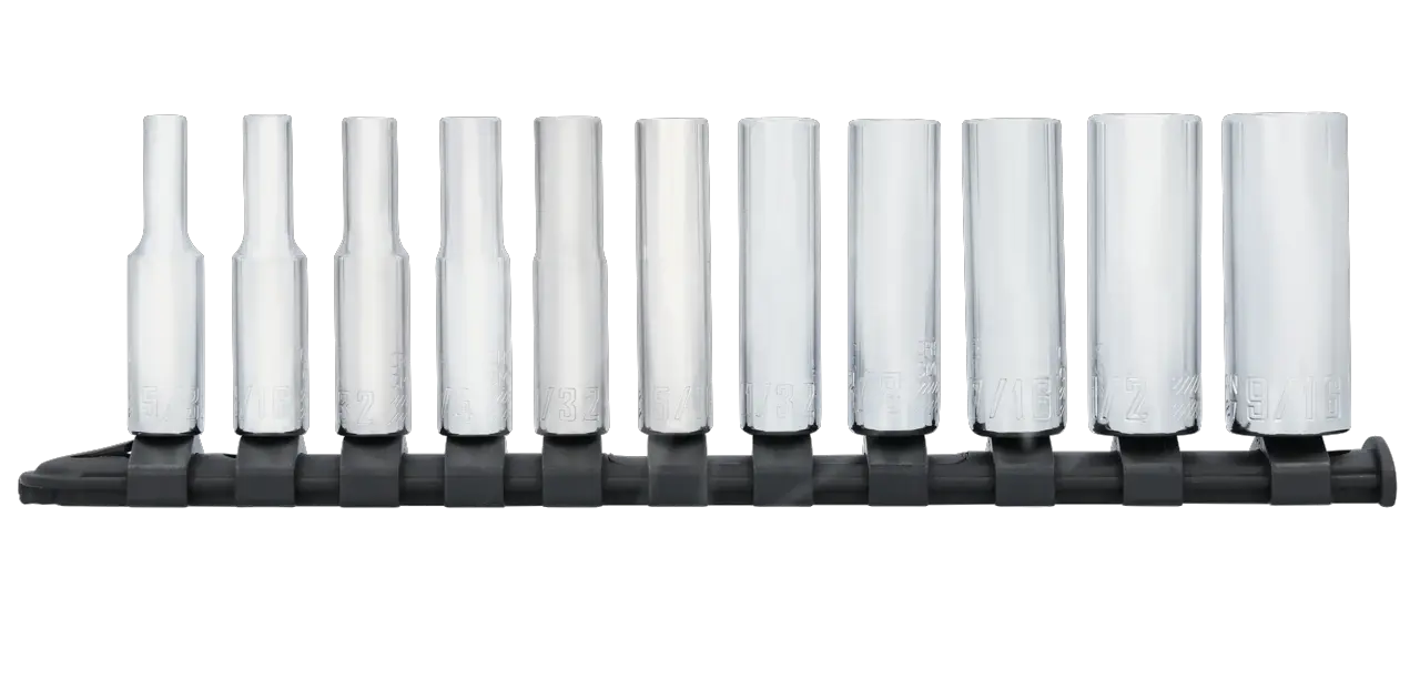 CRAFTSMAN CMMT12050 11PC 1/4IN DR DEEP SAE 6PT socket set front view.