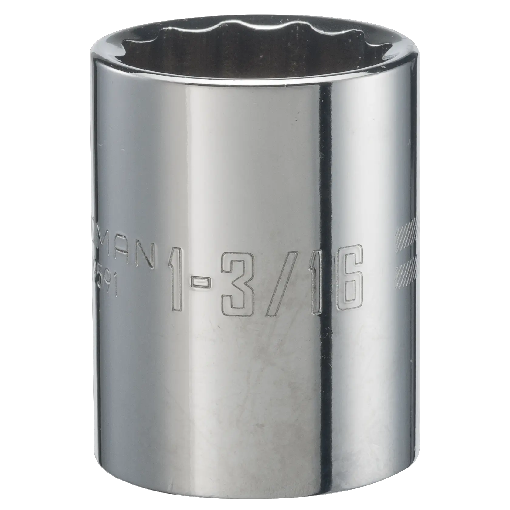 3 quarters inch drive 1 and 3 sixteenth inch 12 point S A E shallow socket.

