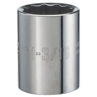 3 quarters inch drive 1 and 3 sixteenth inch 12 point S A E shallow socket.
