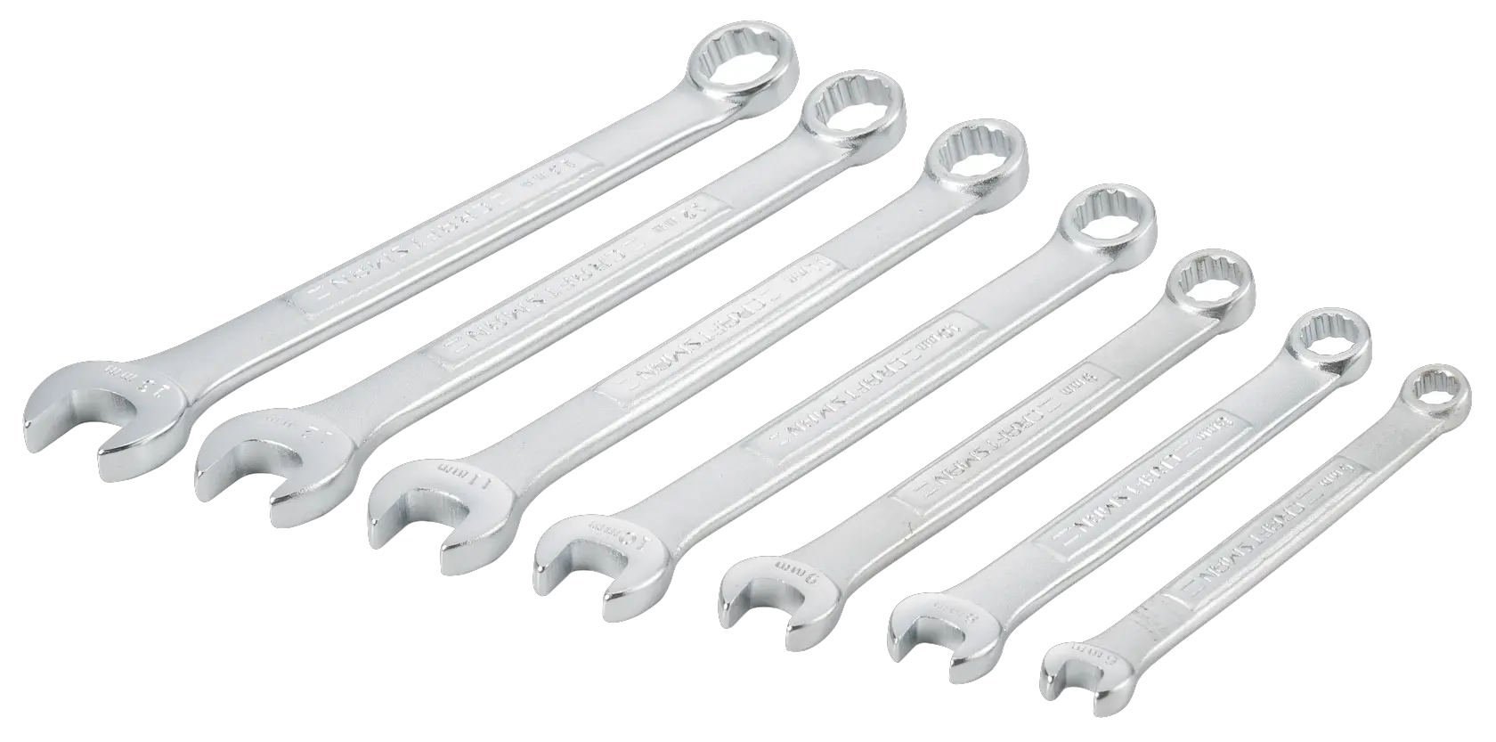 7 piece set 12 point metric standard combination wrench set.