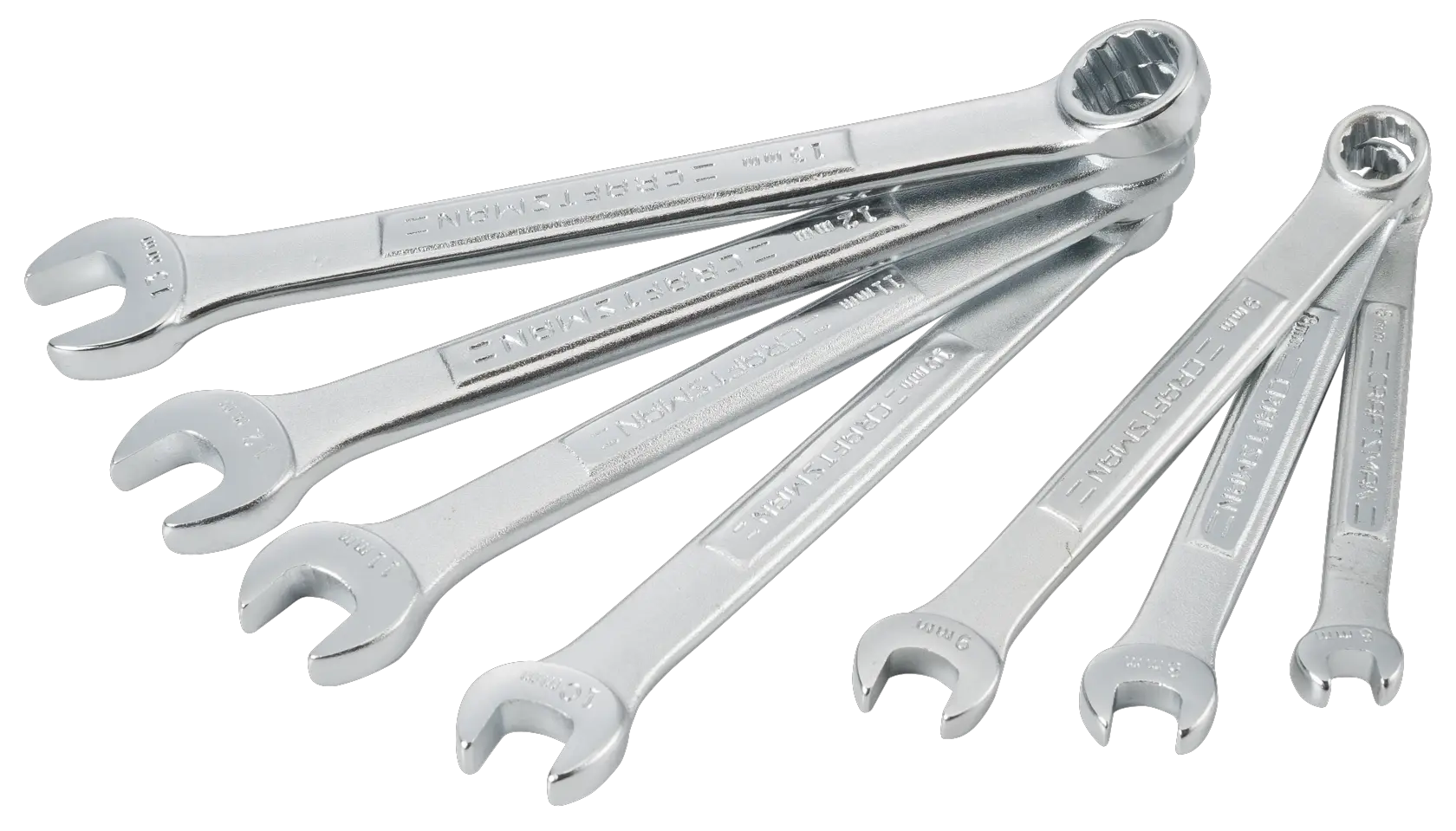 7 piece set 12 point metric standard combination wrench set.