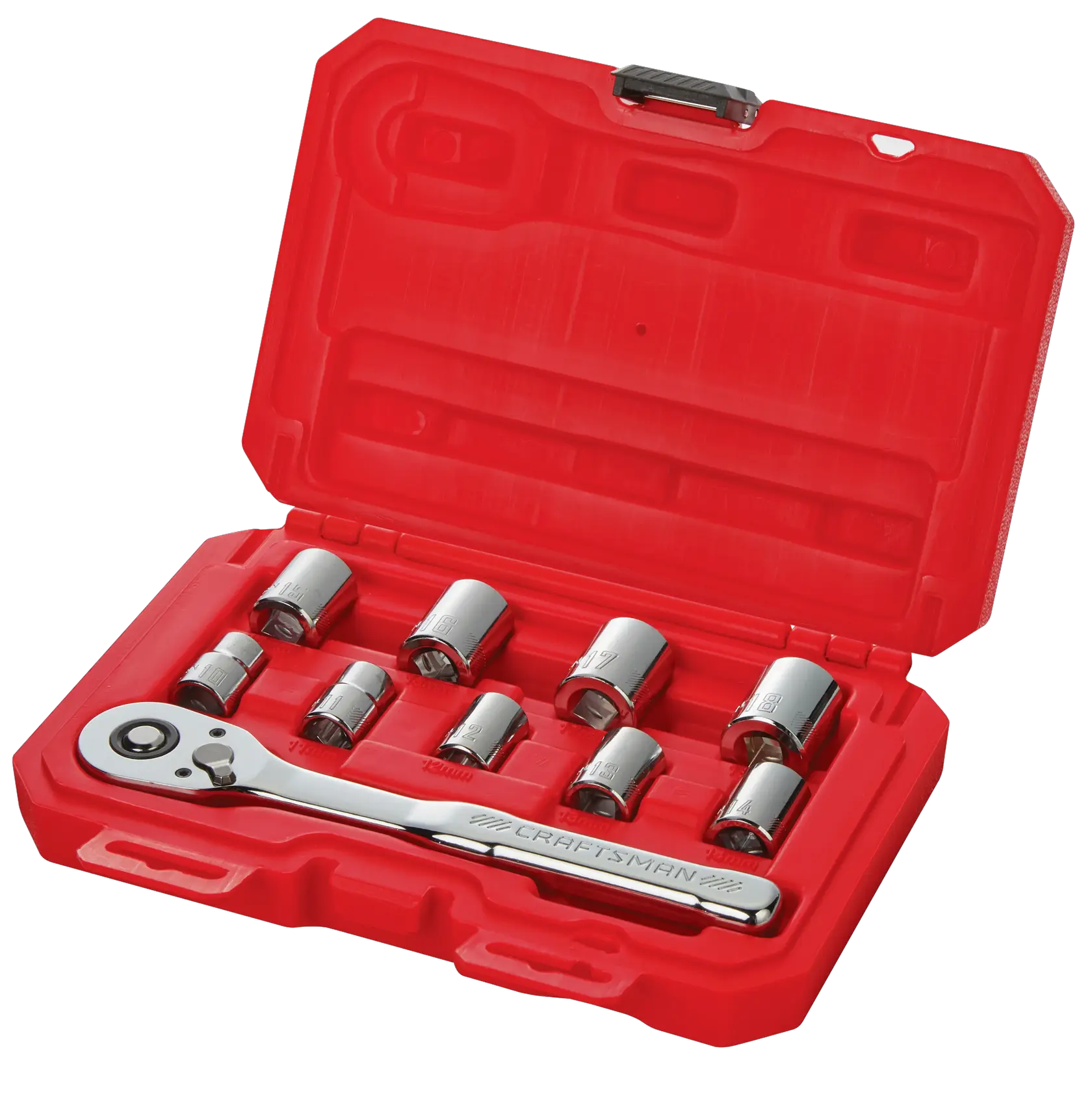 CRAFTSMAN 10 Piece 3/8 inch Metric Mechanics Tool Set in open red case