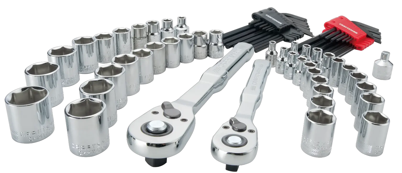 CRAFTSMAN 71 Piece Mechanics Tool Set Laid Out on White Background