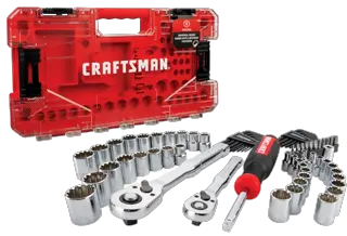 CRAFTSMAN 68 Piece Mechanics Tool Set Laid Out on White Background