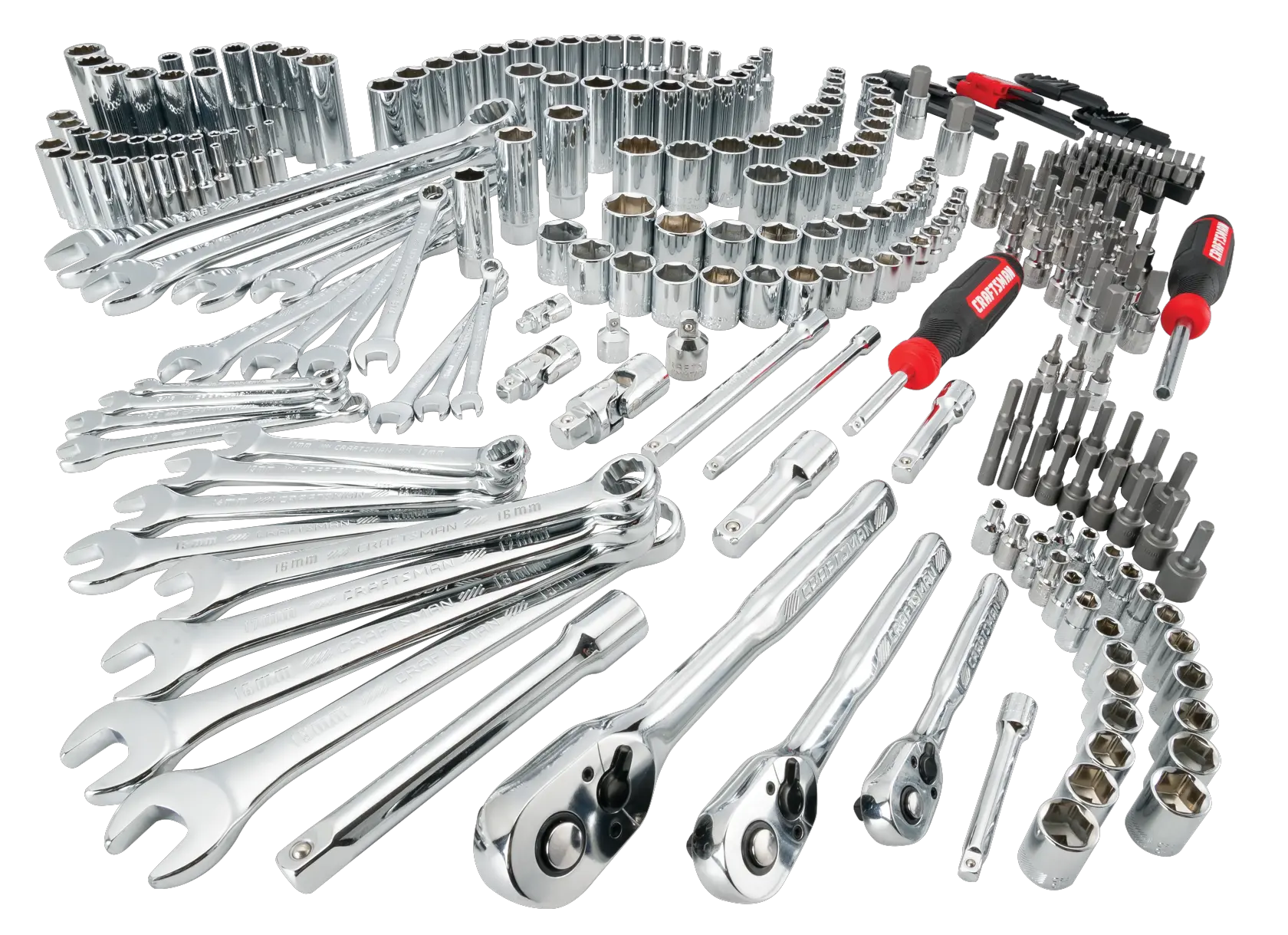 View of CRAFTSMAN Mechanics Tool Set on white background