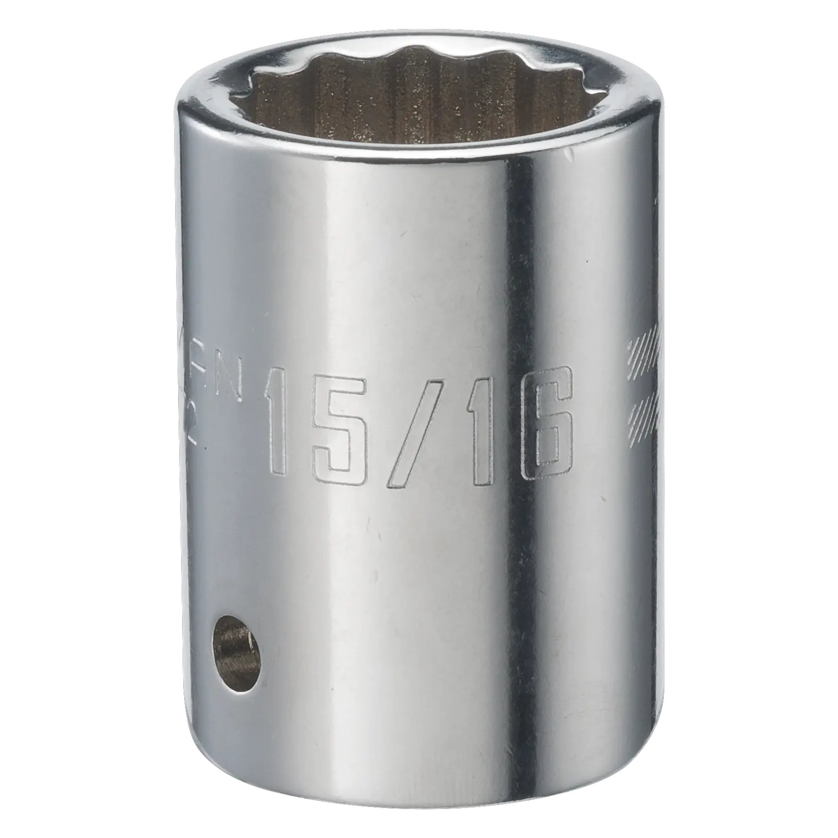 3 quarter inch drive 15 sixteenth inch 12 point S A E shallow socket.
