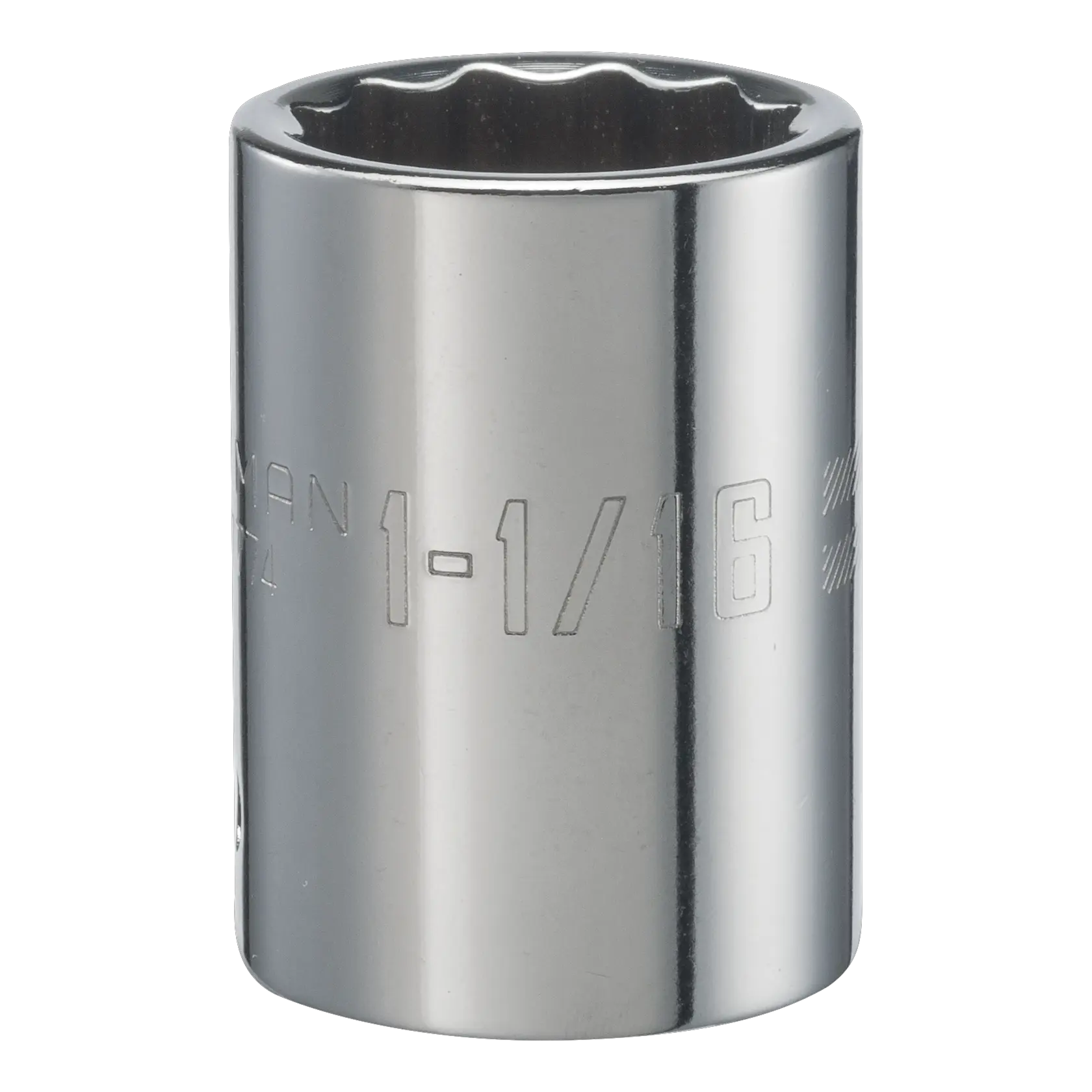 3 quarter inch drive 1 1 sixteenth inch 12 point S A E shallow socket.