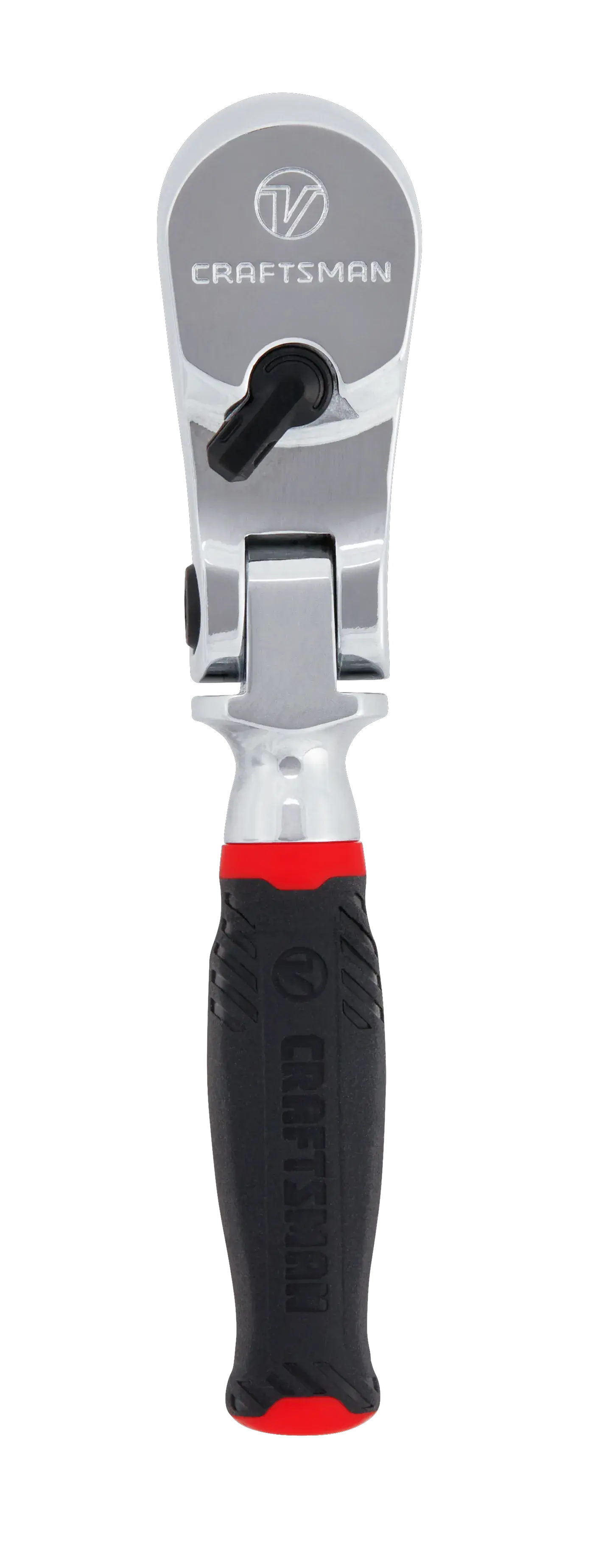 Profile of V series quarter inch drive comfort grip flex head ratchet.