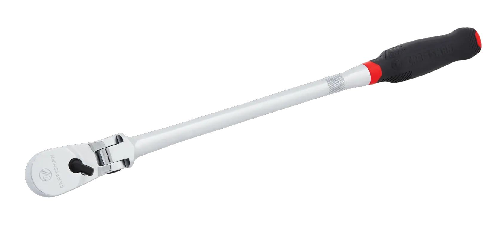 Right profile of V series three eighth inch drive comfort grip long flex head ratchet.