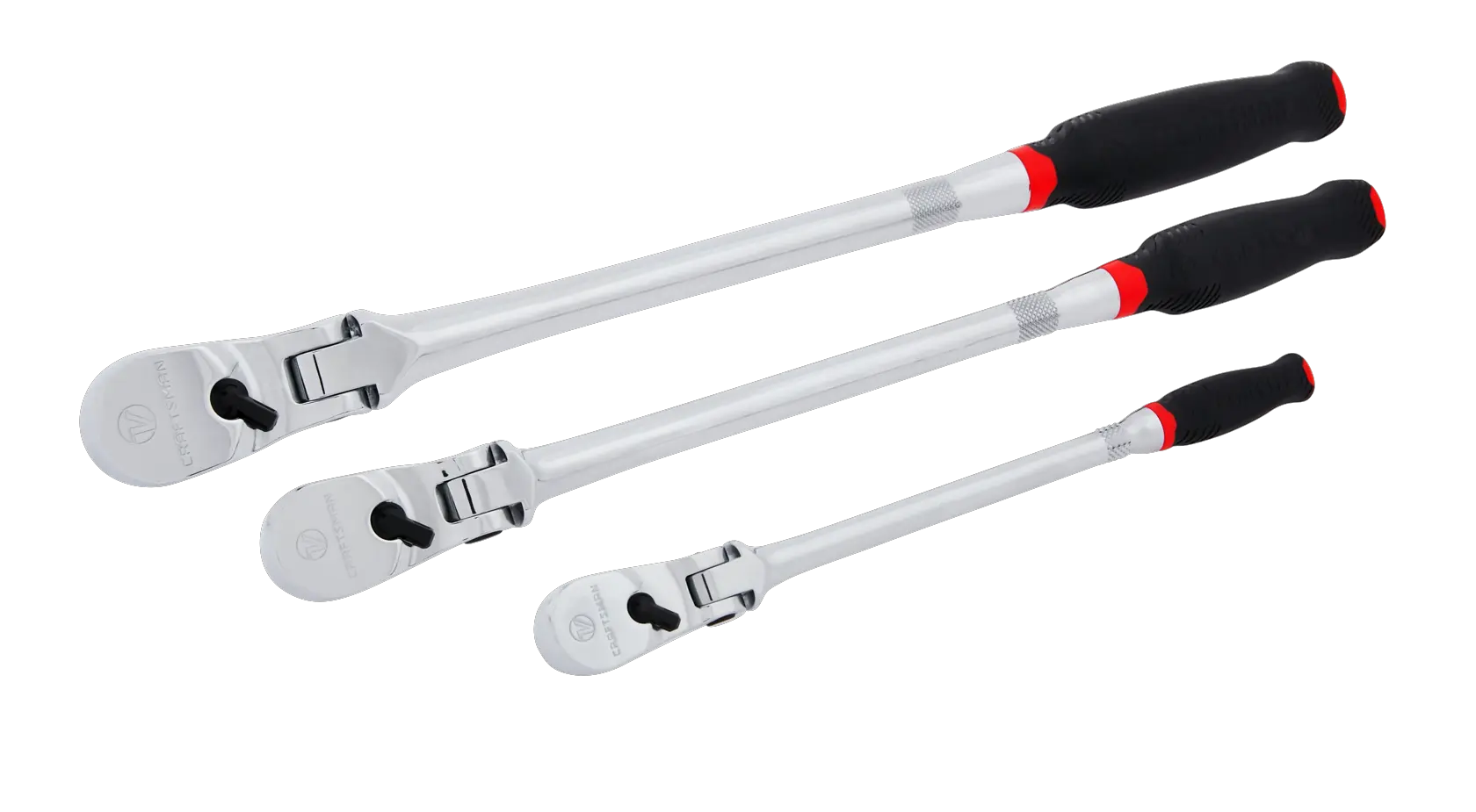 Right profile of V series quarter inch three eighth inch and half inch drive comfort grip long flex head ratchet. 3 pack