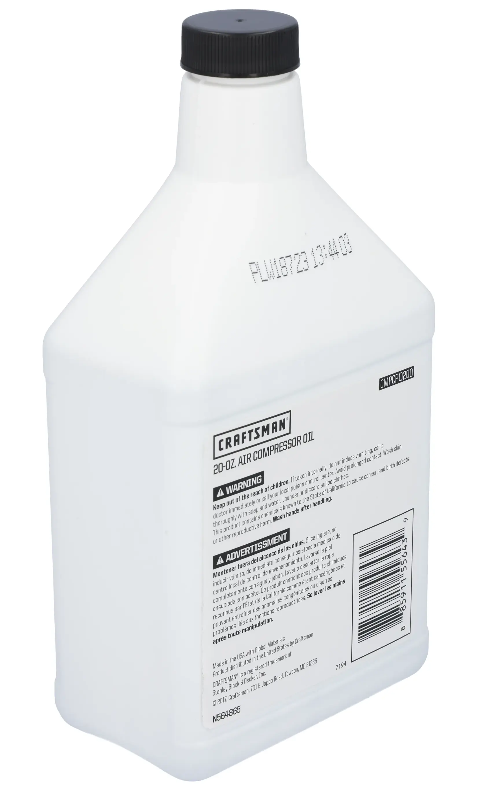 CRAFTSMAN CMPCPO200 Craftsman Air Tool Oil 20 oz compessor oil 3/4 away view.