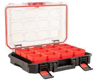 Open organizer at an angle towards the left