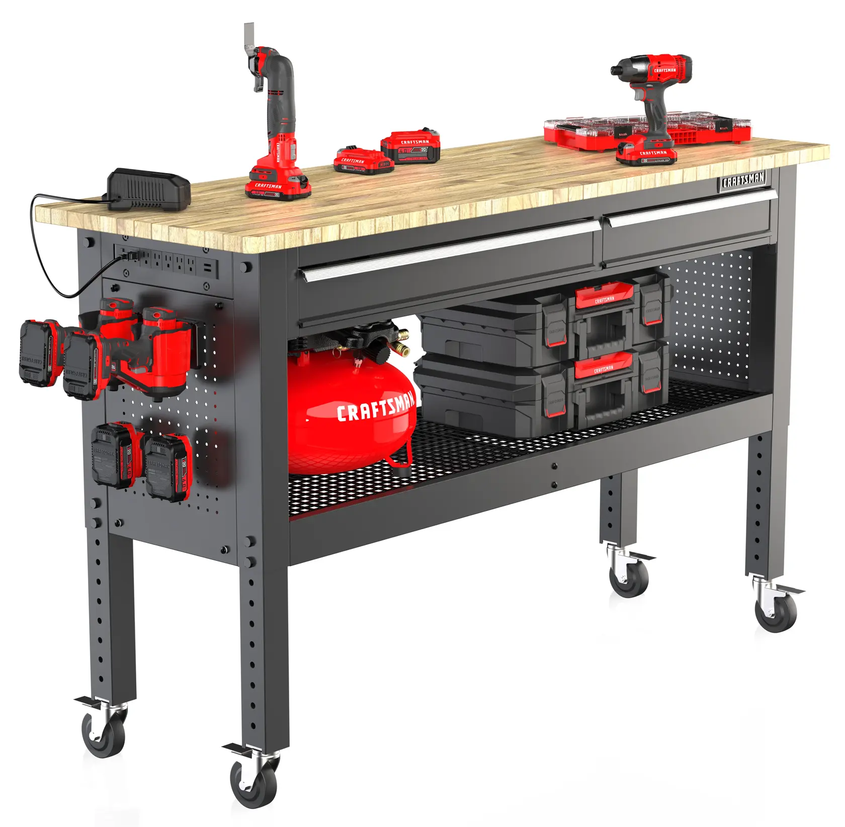 CRAFTSMAN® Premium Workbench Set Up with Caster Wheels in use