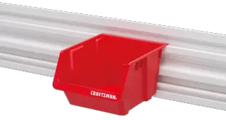 Single red VERSATRACK Bin attached to white VERSATRACK trackwall