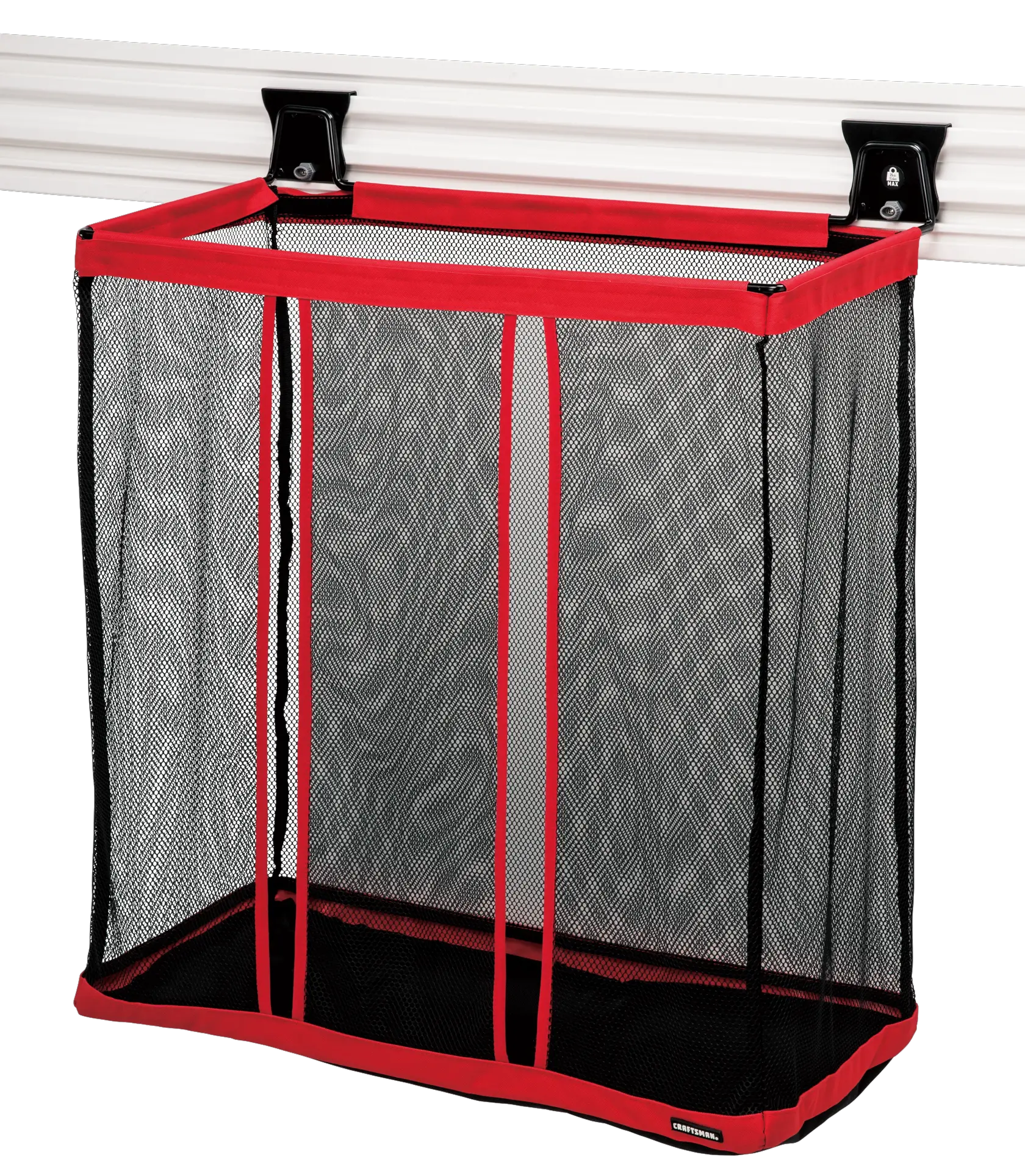 Black and red VERSATRACK Ball Organizer attached to white VERSATRACK trackwall