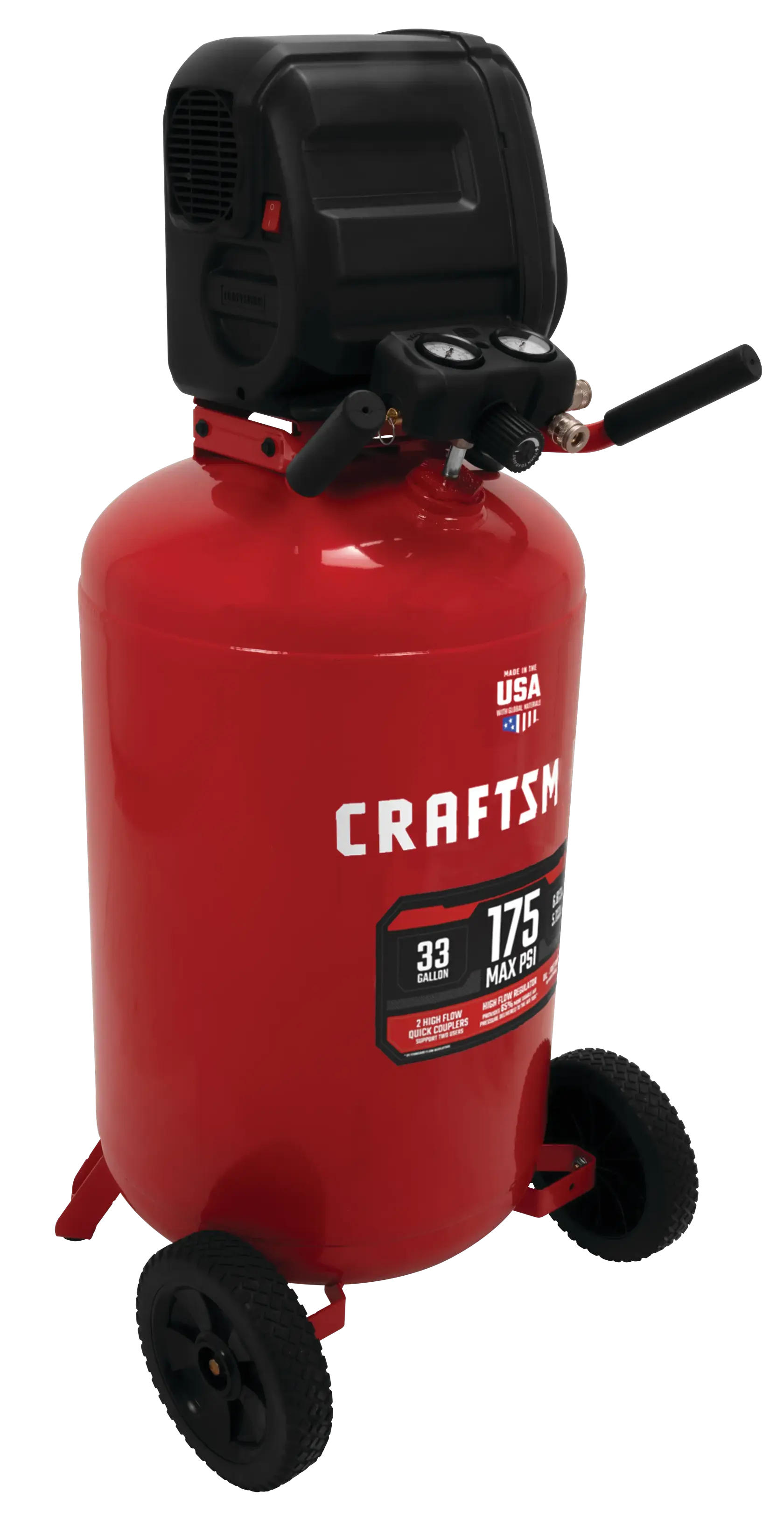 33 gallons 175 p s i oil free portable vertical air compressor.