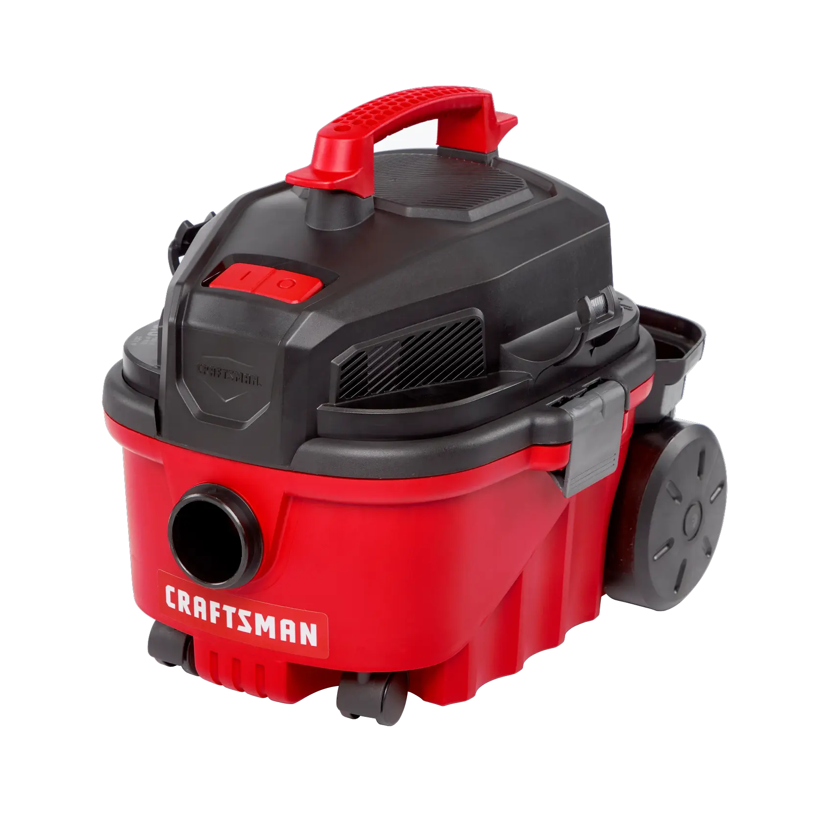 Front facing left angle view of CRAFTSMAN 4 Gallon 5.0 Peak Horsepower wet dry shop vacuum