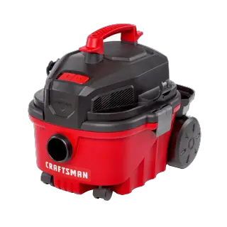 Front facing left angle view of CRAFTSMAN 4 Gallon 5.0 Peak Horsepower wet dry shop vacuum