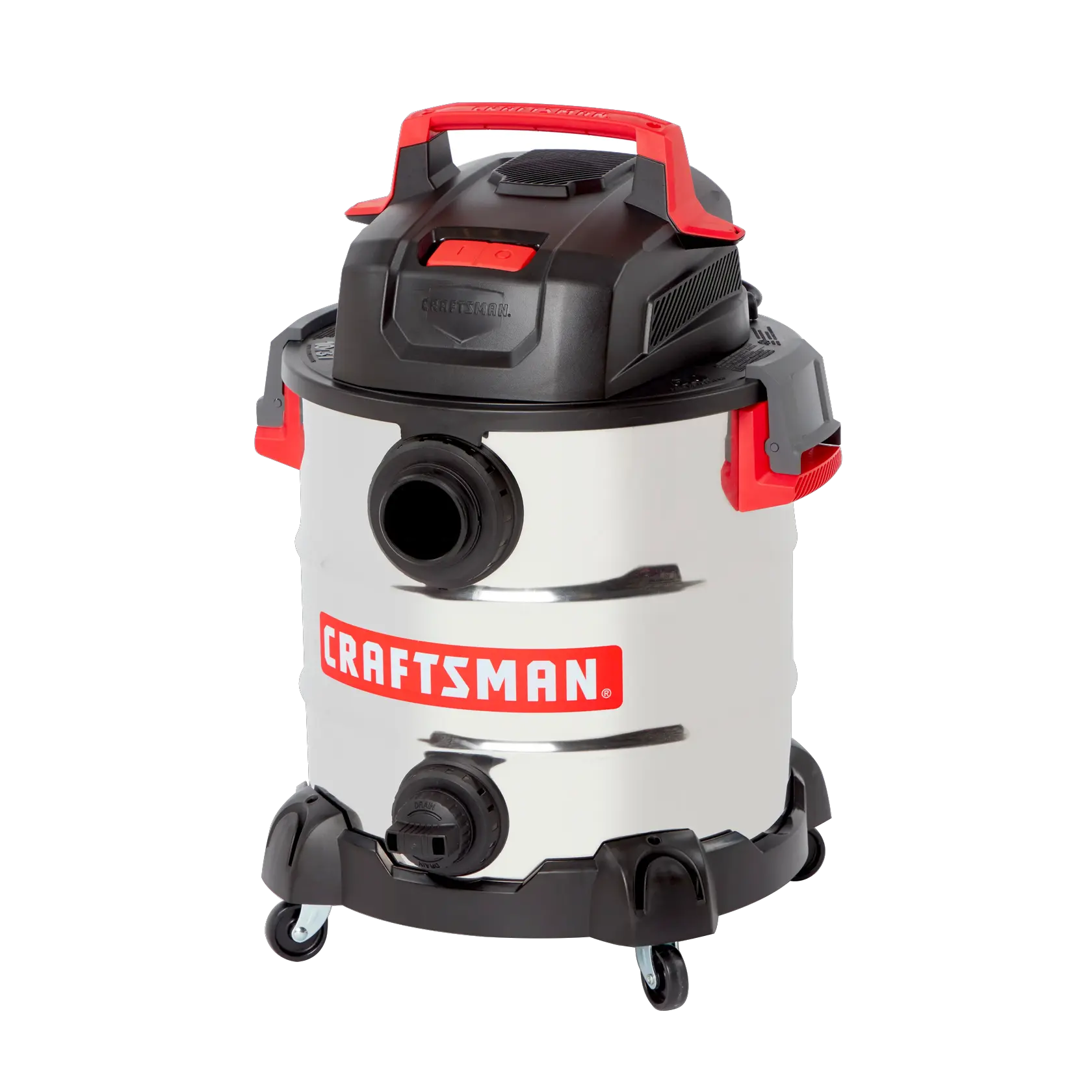 Front facing left angle view of CRAFTSMAN 10 Gallon 6.0 Peak Horsepower wet dry shop vacuum