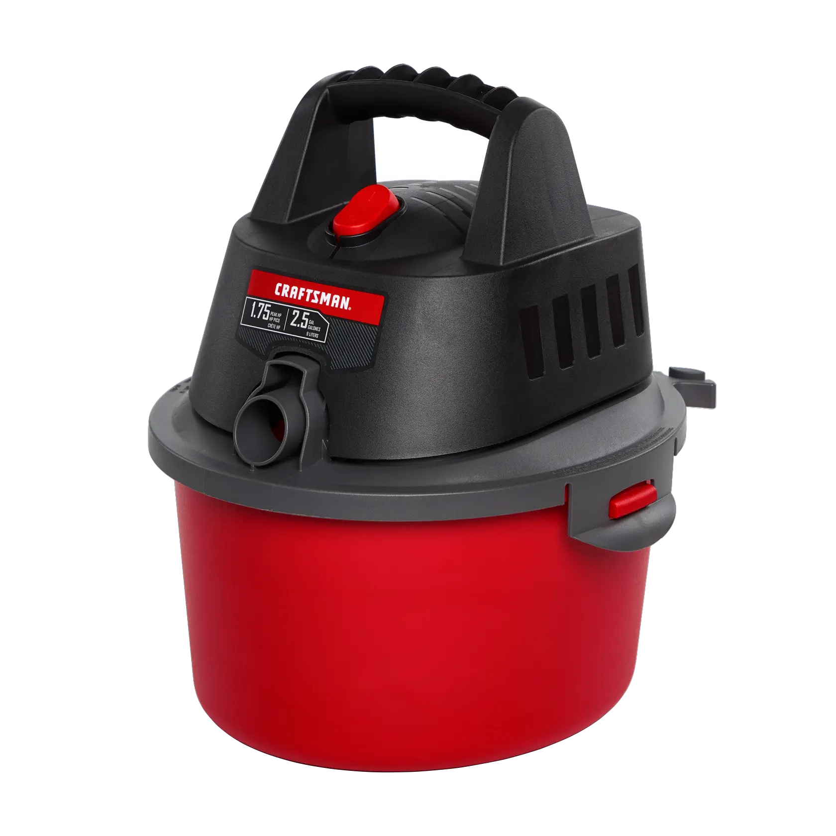 Front facing left angle view of CRAFTSMAN 2.5 Gallon 1.75 Peak Horsepower wet dry shop vacuum