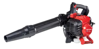 Left profile of 2 cycle full crank engine gas leaf blower vacuum.