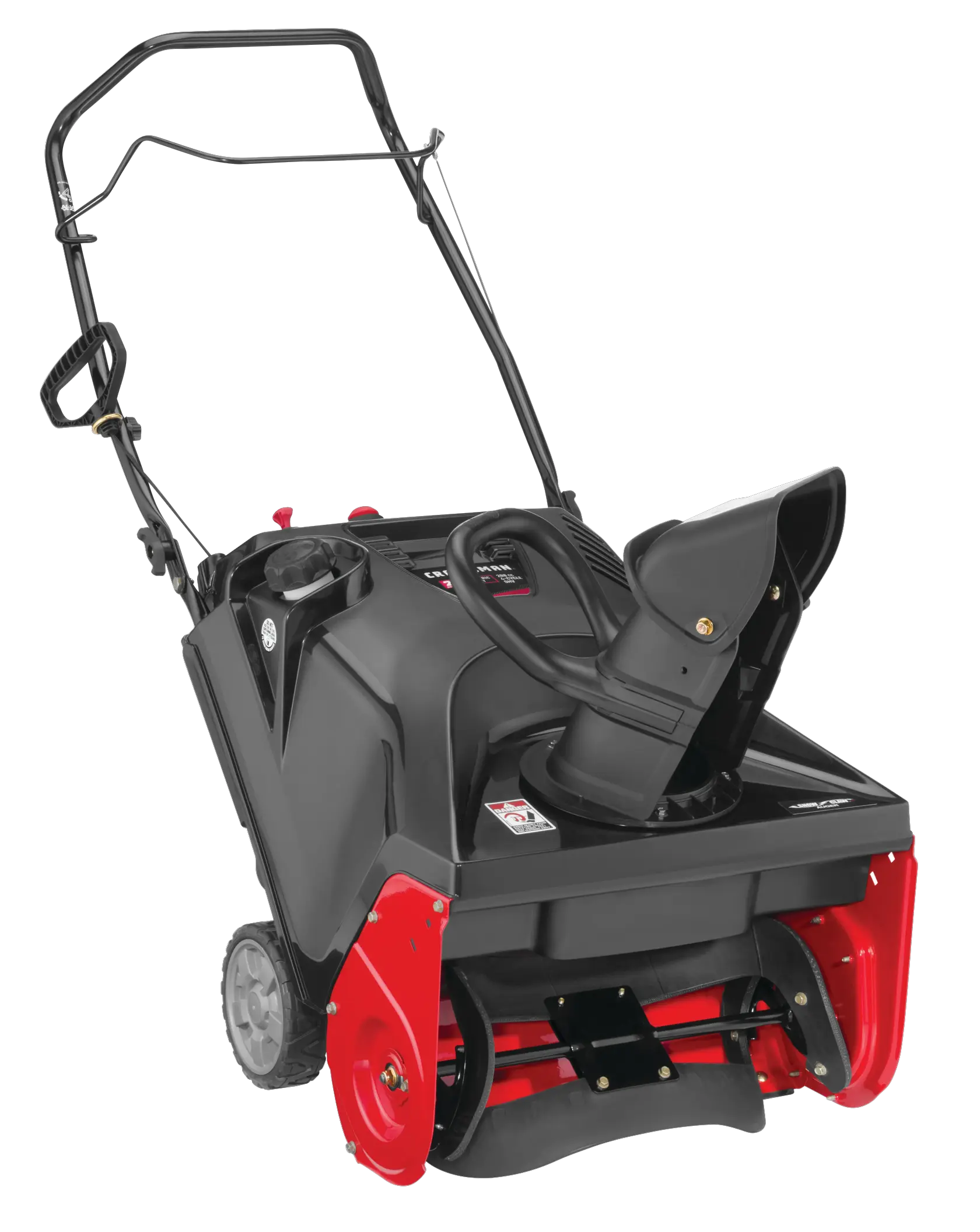 Profile of 21 inch 208 CC electric start single stage snow blower.