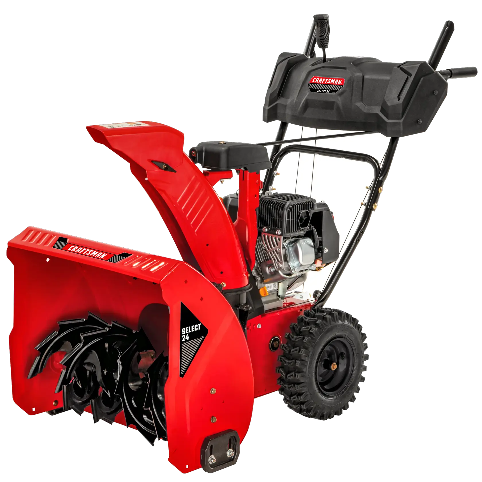 Right profile of 28 inch 357CC two stage self propelled gas snow blower with E F I and E G O V engine.