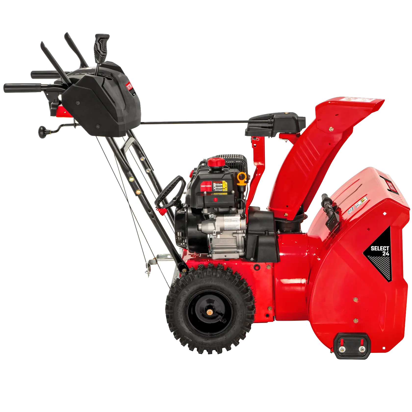 Profile of 28 inch 357CC two stage self propelled gas snow blower with E F I and E G O V engine.