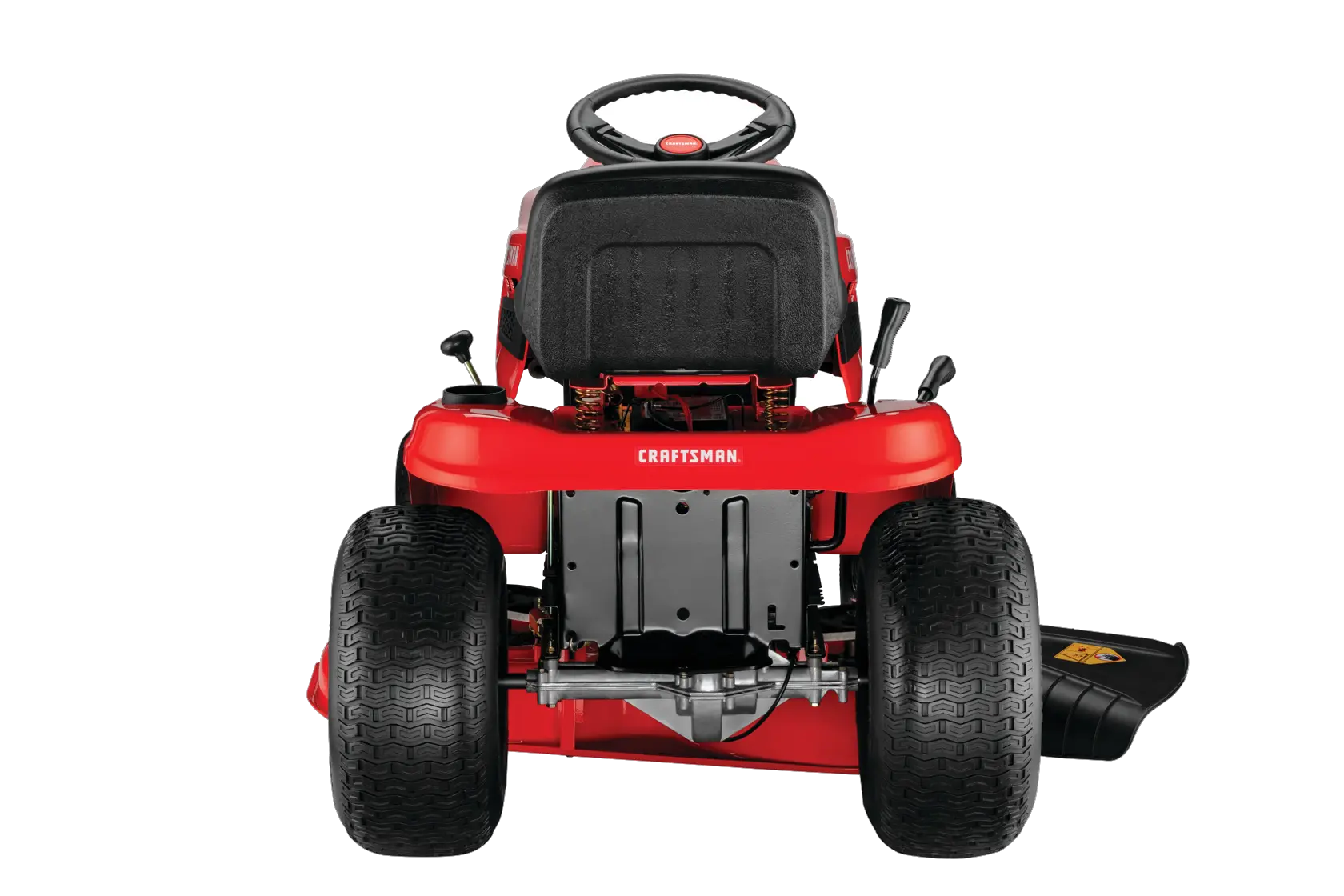 Left profile of 42 inch 17.5 h p gear drive riding mower.