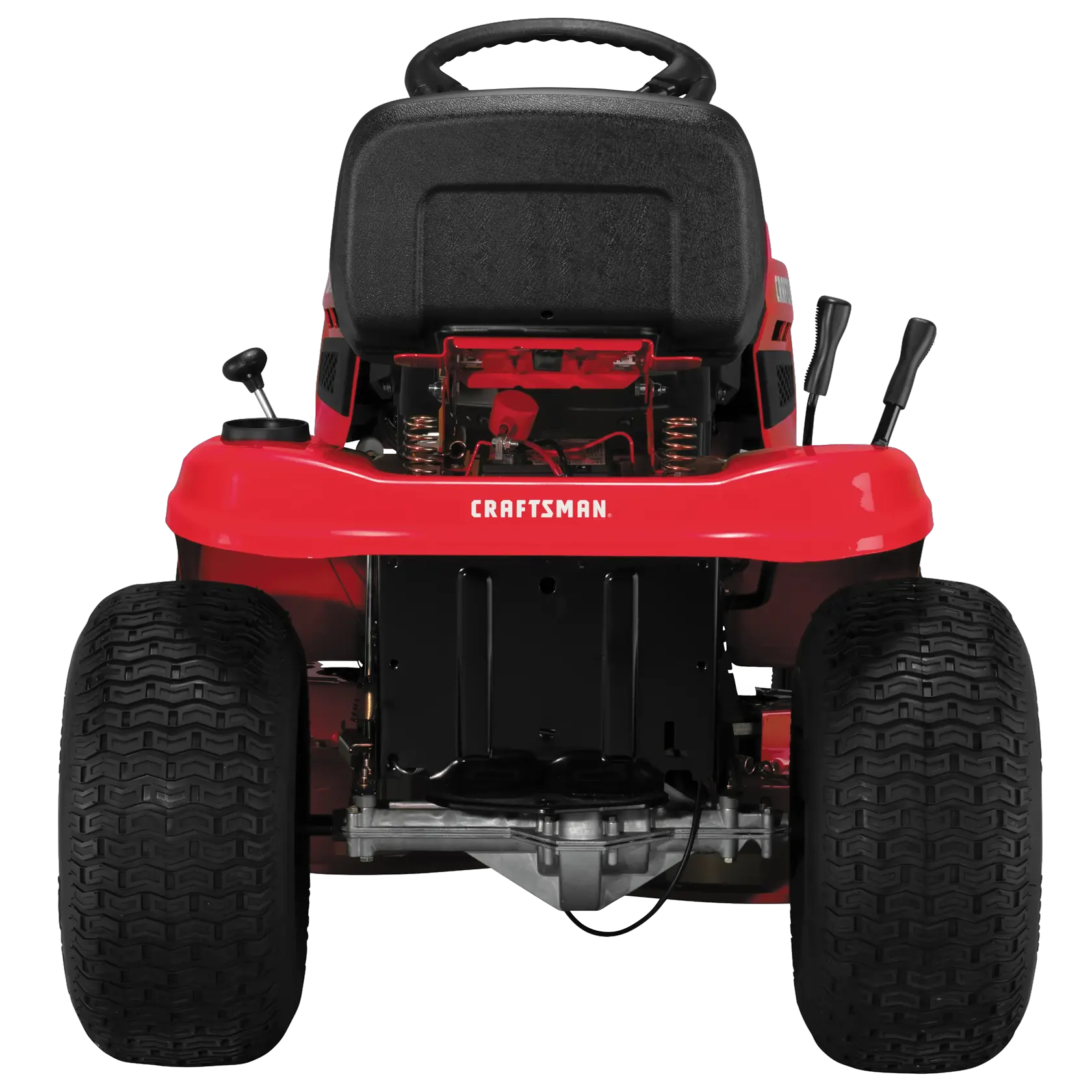 Backside of  T 100 Gear drive riding mower.